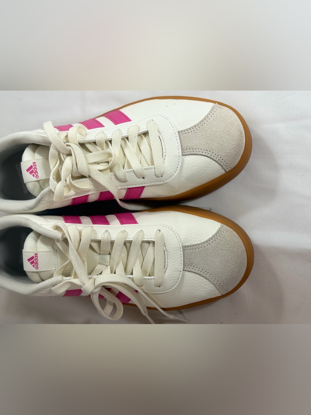 Women's White Leather Sneakers with Pink Stripes